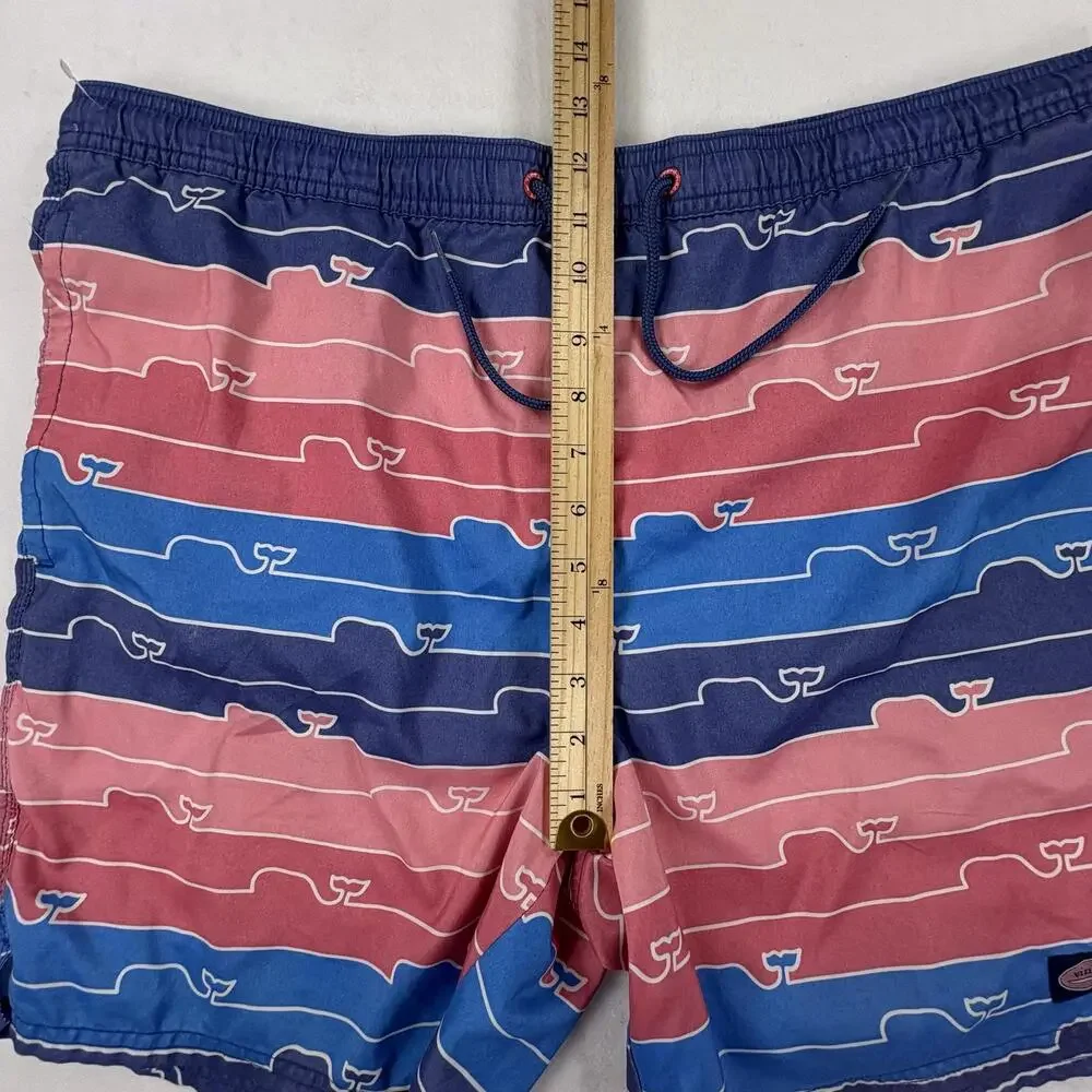 Vineyard Vines Swim Shorts Mens Large Multicolor Whale Stripe Lined Trunks Beach